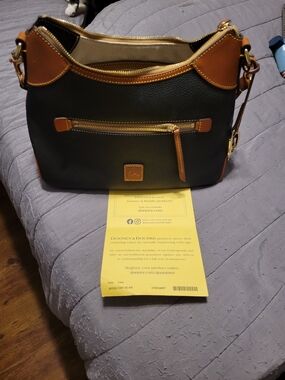 Dooney & Bourke NWOT!! Black Pebble Leather Hobo Bag with Tan Trim